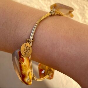 Bourbon and Bowties Agate Stone gold platted wire bracelet cuff vintage 8.5”